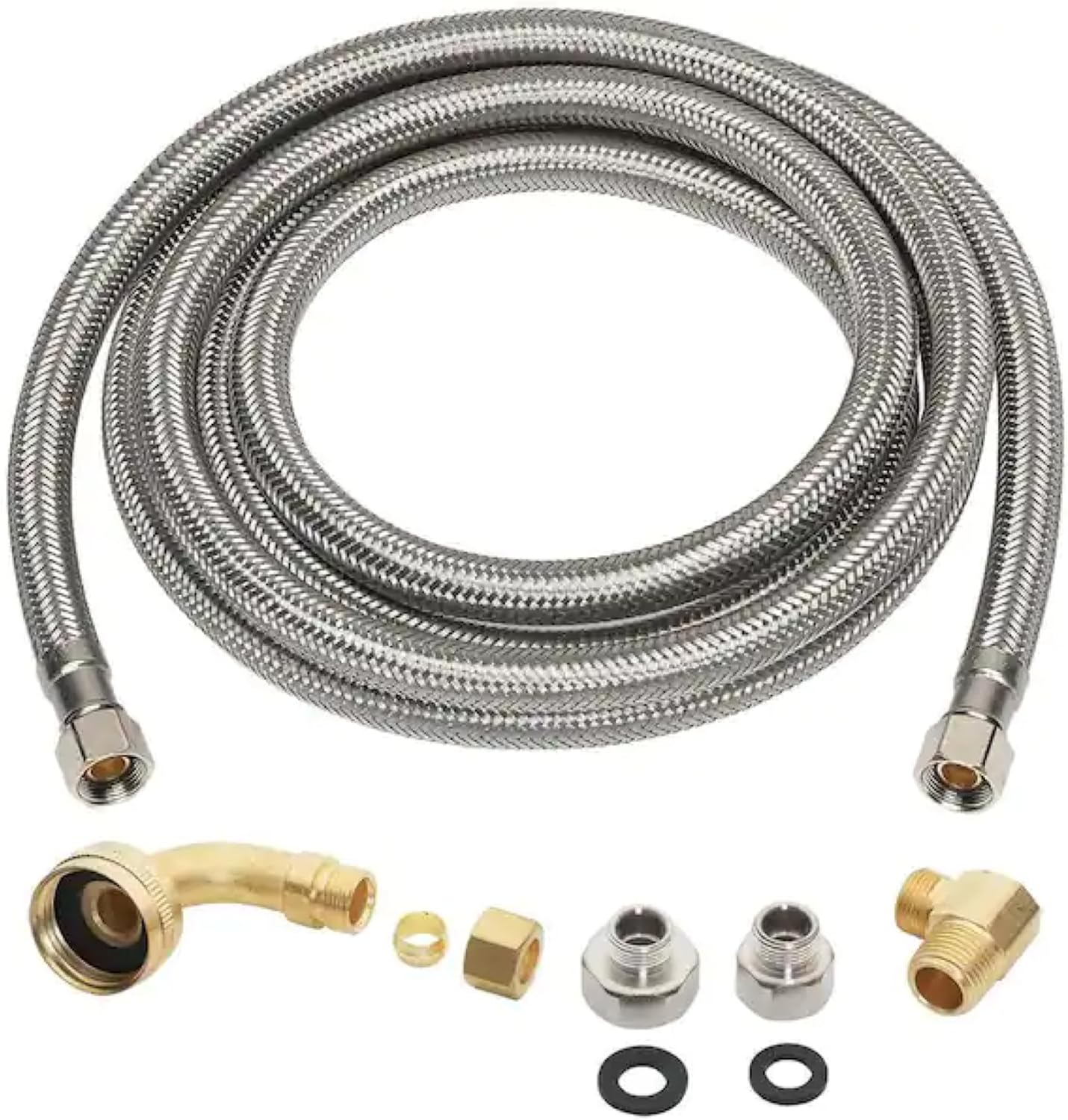 Dishwasher Installation Kit - 5 Feet Long Dishwasher Hose and 4 Appliance Adaptors - 3/8 x 3/8 inches Comp