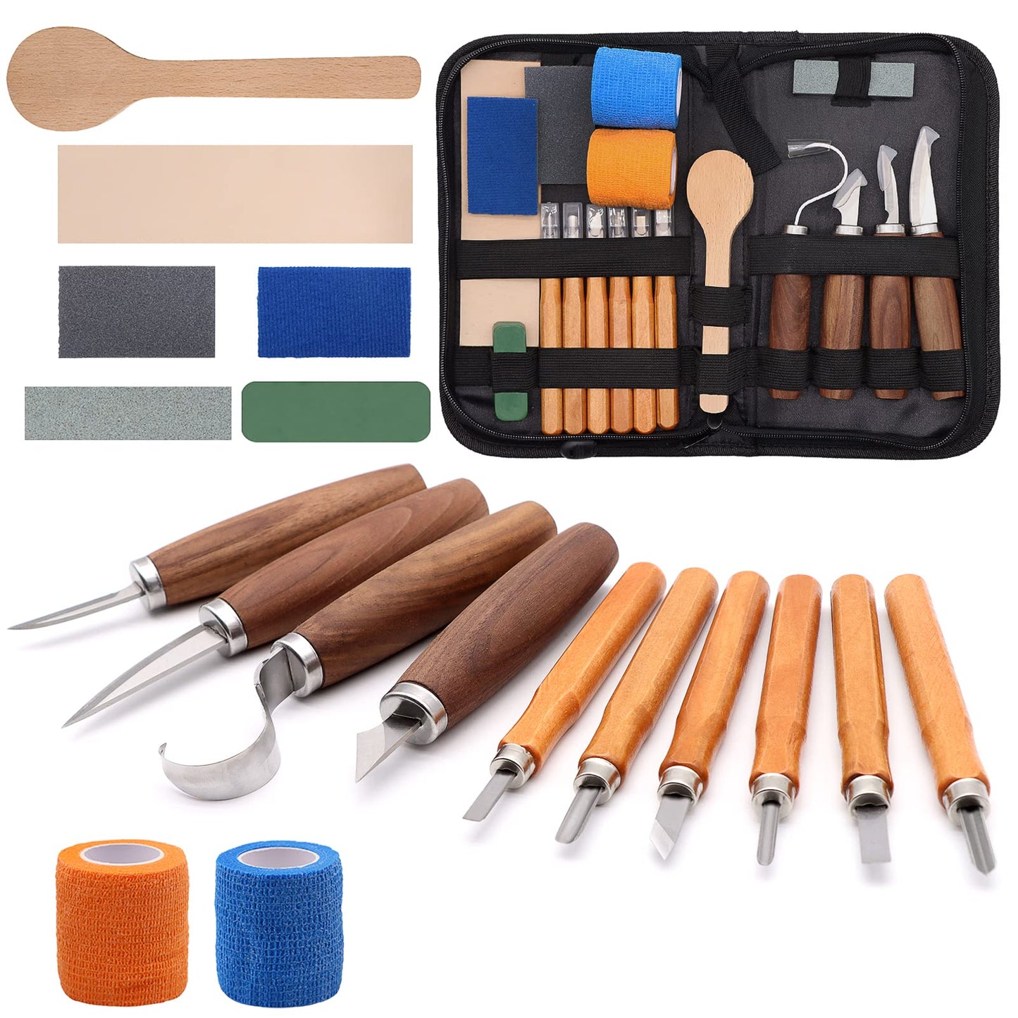 VIBRATITE Wood Carving Tools Kit, 19 PCS Wood Carving Knife Set with Spoon Blanks, Whittling Knife, Wood Whittling Kit for Beginners, Kids, Adults Woodworking DIY