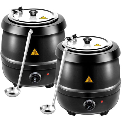 Suclain 2 10.5 Quart Commercial Soup Warmer 110v Electric Large Commercial Soup Kettle Warmer with 2 Ladles Stainless Steel Hinged Lid Detachable Pot Portable Electric Pot for Family Gathering