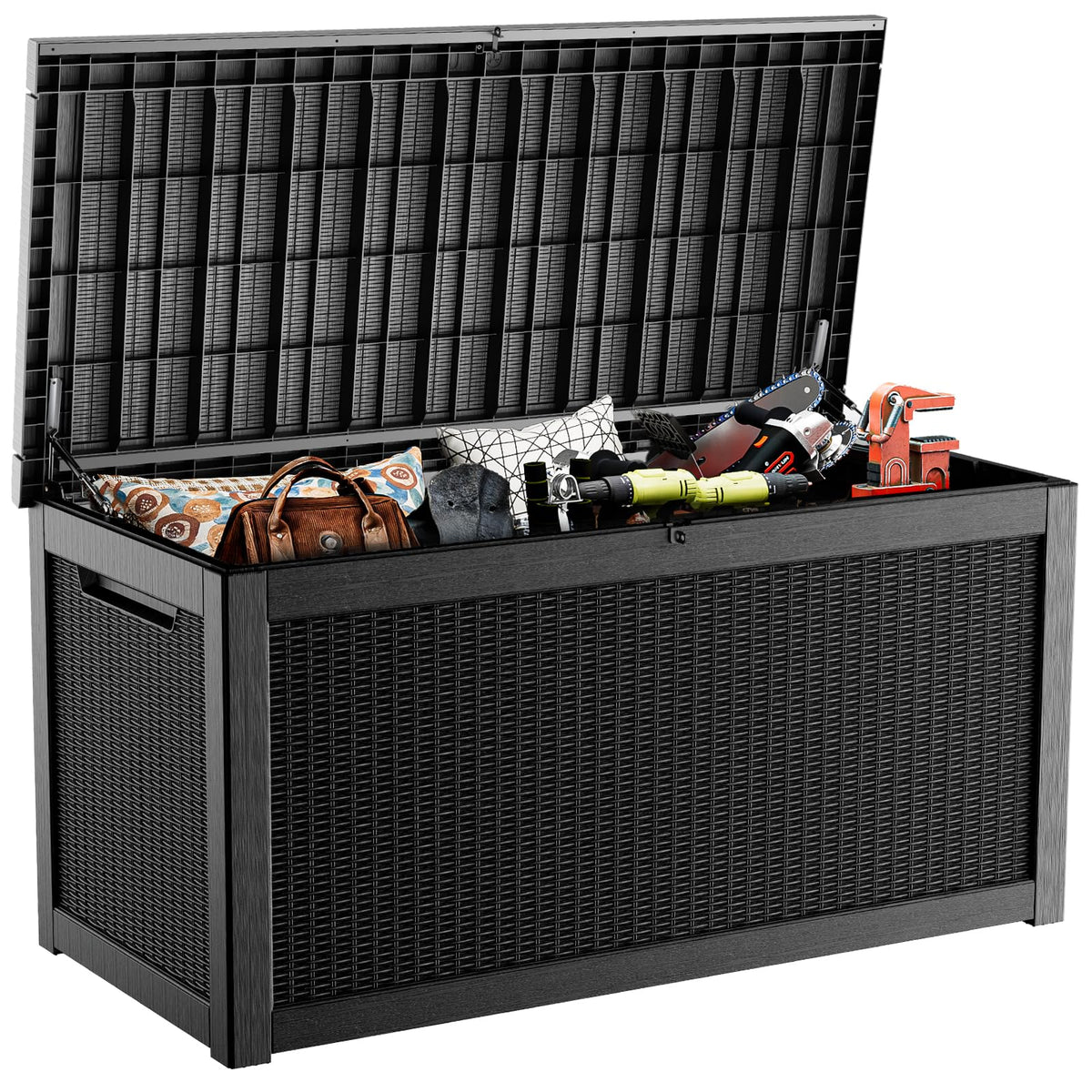 EasyUp 320 Gallon Deck Boxes Waterproof, Outdoor Large Storage Boxes with Lids, Outside Resin Storage Box & Deck Boxes for Patio, Garden Use(Black)