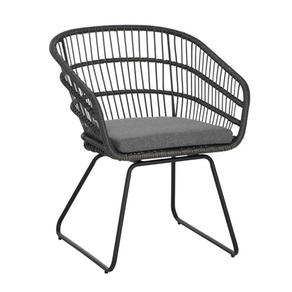 Christopher Knight Home Terry Acacia Wood Patio Dining Set for 6, Rectangular Patio Dining Table and Faux Rattan Chairs Set of 6, 7 Piece Outdoor Dining Set with Cushion and Iron Frame, Teak+Gray