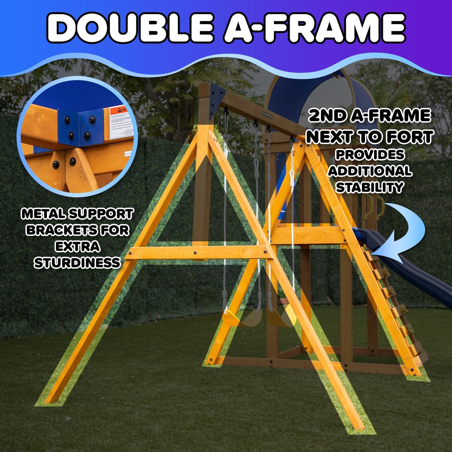 Sportspower Augusta Cedar Wooden Swing Set with Heavy Duty A-Frame & 6ft Double Wall Slide, Bonus Anchor Kit Included