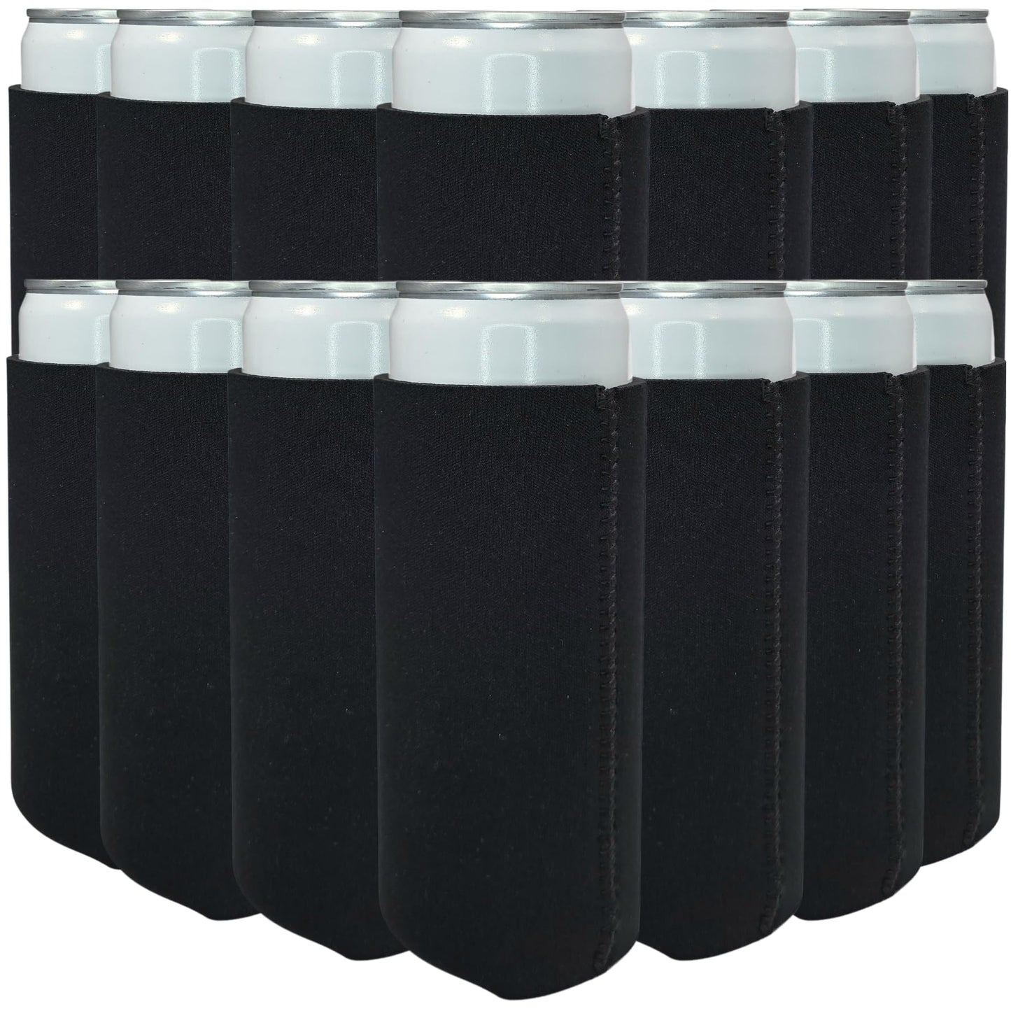 TahoeBay Slim Neoprene Can Cooler Sleeves (50-Pack) Skinny Tall Cans Bottles 12 Oz Thin Fit Seltzer Size Insulated Bulk Sublimation Blanks for Heat Press Vinyl Plain Blank (Black)