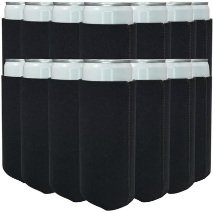 TahoeBay Slim Neoprene Can Cooler Sleeves (50-Pack) Skinny Tall Cans Bottles 12 Oz Thin Fit Seltzer Size Insulated Bulk Sublimation Blanks for Heat Press Vinyl Plain Blank (Black)