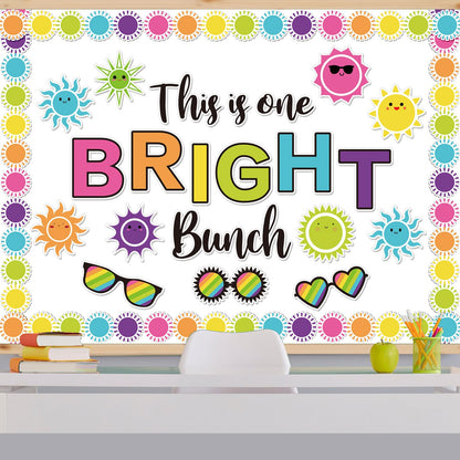 78 Pcs Summer Sun Bulletin Board Decoration Set This is One Bright Bunch Cut-Outs Tropical Sun Sunshine Sunglasses Paper Cutouts with 150 Pcs Glue Points for Hawaiian Party Classroom