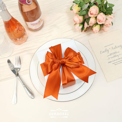 DINDOSAL Terracotta Ribbon 2 Inch x 25 Yards, Thick Burnt Orange Double Face Satin Ribbon for Fall Decor, Thanksgiving, Christmas Tree, Gift Wrapping, Wedding, Bouquet Wrap, Hair Bows