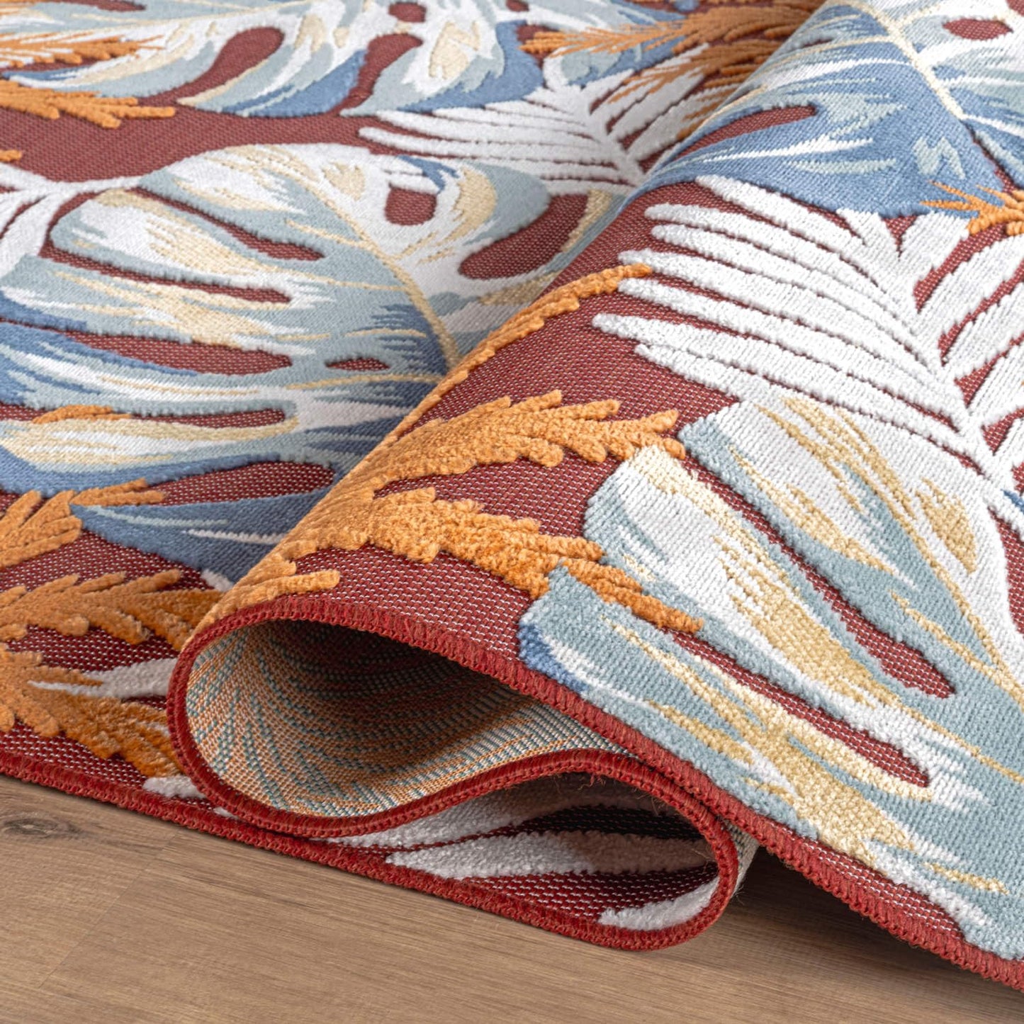 Luul Home Floral Indoor Outdoor Rugs 9x12 Large Area Rug for Living Room, Patio Decor, Kitchen, and Entryway Rug, Washable Stain Resistant Outside Carpet Red 9 x 12