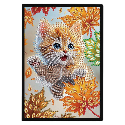 JZHYOAN Cat DIY Diamond Painting Notebook for Adults A5 Blank Diamond Art Composition Journaling Notebooks Notepad Sketchbook Diary Mosaic Kits for Beginners Craft Lovers Gift Table Decoration