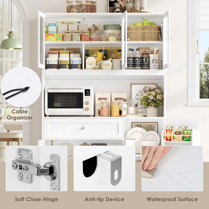 BOTLOG 72” Tall Kitchen Pantry Storage Cabinet, Modern White Kitchen Hutch with Large Storage Drawer, Countertop, Adjustable Shelves, Food Pantry Cabinets for Dining Room, Living Room