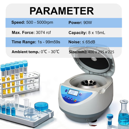 Vision Scientific VS-TC-SPINPLUS-8 Digital Bench-top Centrifuge | 500-5000rpm (Max. 3074xg) | LCD Display | Includes 15ML X 8 Rotor