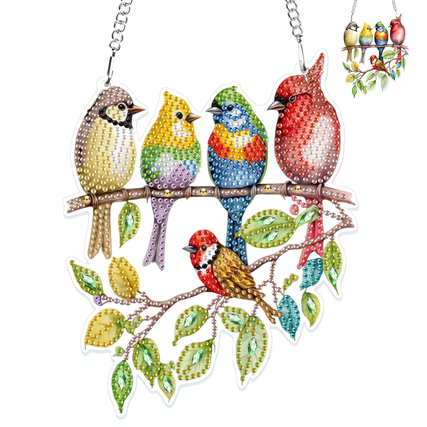 GHHKUD Hanging Diamond Art Cute Birds Pendants Kits, DIY Hanging Decoration Double Sided Branch Bird Diamond Painting Ornaments for Adults Kids Gifts for Home Decor