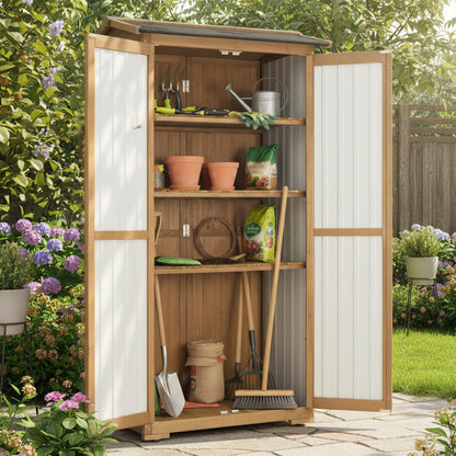 Storage Cabinet Outdoor Garage Cabinets with 3 Adjustable Shelves, Lockable Door, Wood & Metal Weather-Resistant Pantry Cabinet for Patio Garden Home Farm (33.3" Lx 21" Wx 69" H)