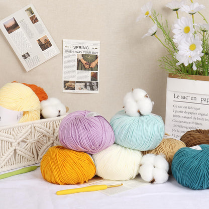 Katech 20 Skeins Cotton Yarn for Crocheting-55% Cotton 45% Acrylic-#3 DK (Light)-Super Soft Milk Cotton Yarn-Great Crochet and Knitting Starter Kit for Colorful Craft（Color A）