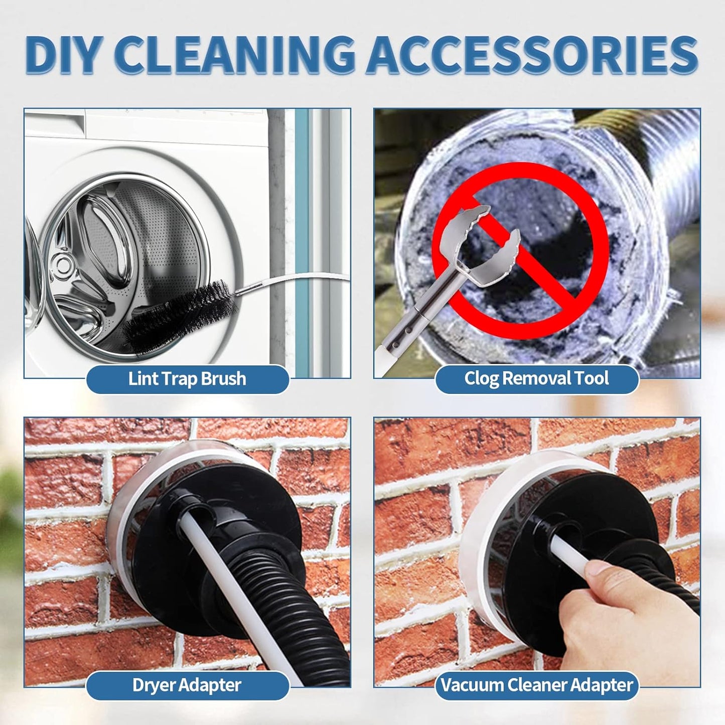 Bluesea 7 Pieces 16 Feet Dryer Vent Cleaner Kit, Durable Nylon Brush Vacuum Attachment with Flexible Lint Trap