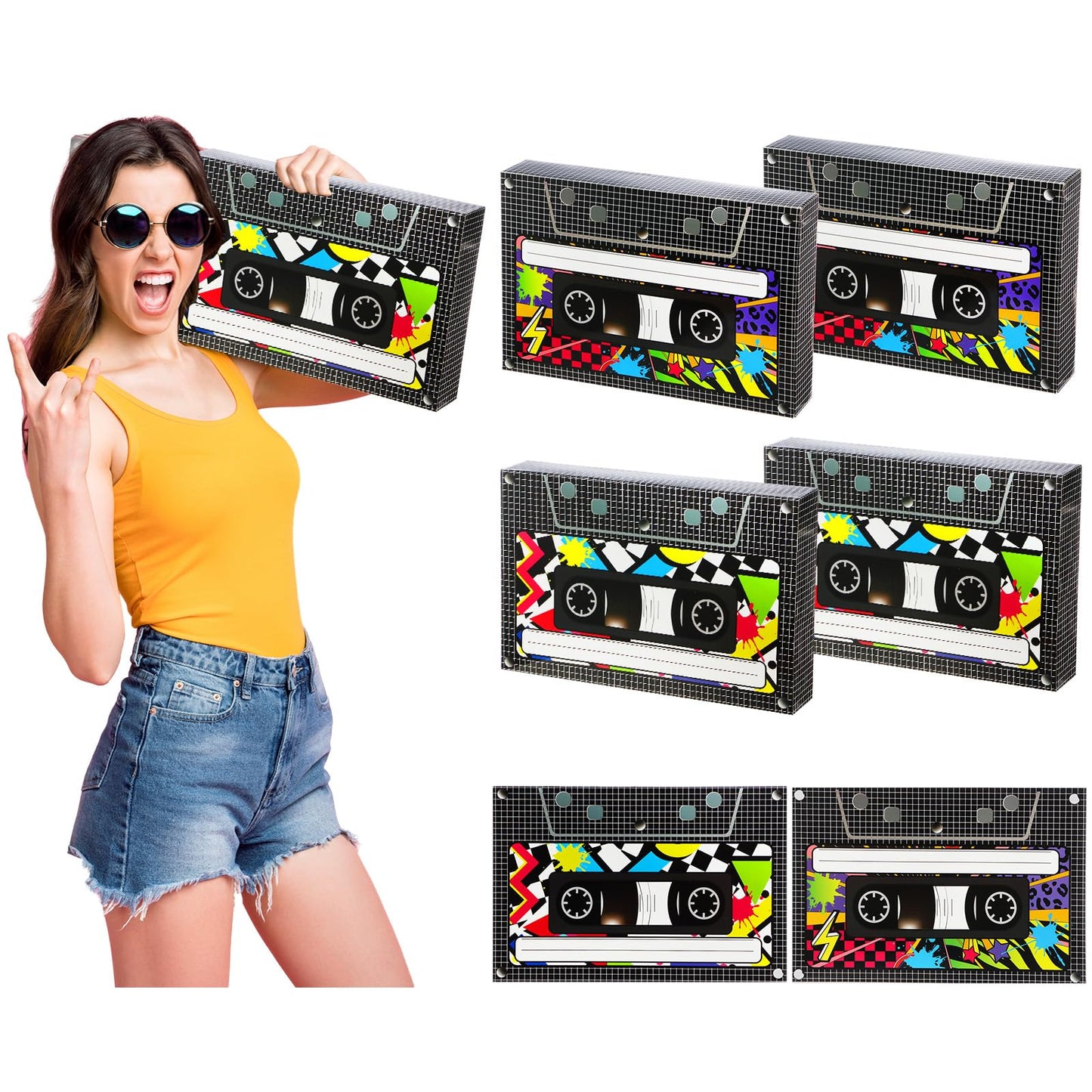Zhanmai 6 Pcs Halloween 80s 90s Party Decorations 80's 90's Party Favor Box Large Cassette Player Treat Gift Boxes for Retro Hip Hop 1980s 1990s Music Birthday Theme Boom Supplies(15.4 x 10 Inch)