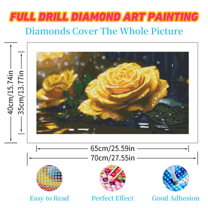 DDGEMART 5D Yellow Rose Diamond Painting Kit - Full Drill Round Beads DIY Floral Diamond Art Canvas for Adults, Elegant Flower Wall Decor 28x16 Inch