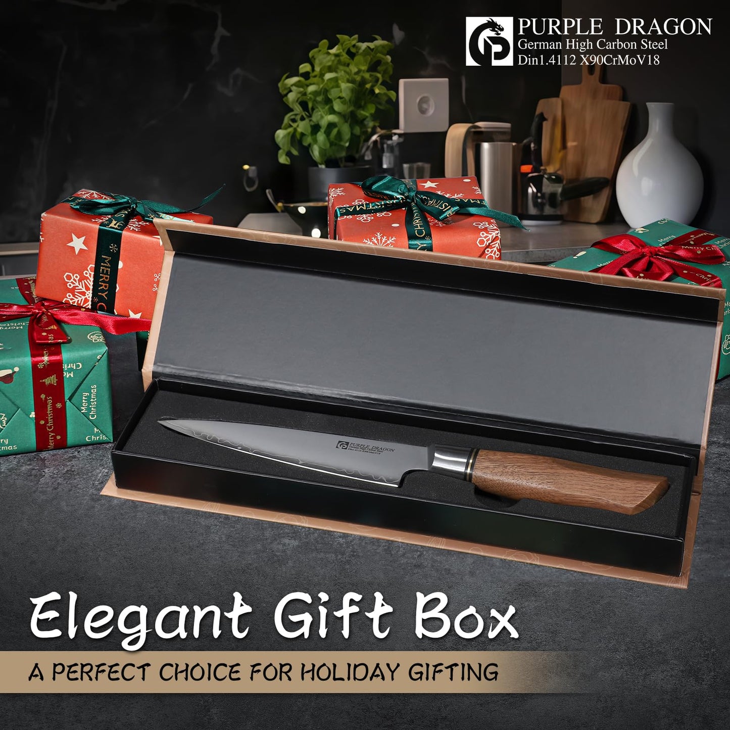 Purple Dragon Kitchen Utility Knife 5.1 Inch, Vg10 Steel Ultra Sharp Blade, Small Kitchen Fruit Paring Knife with Ergonomic Wooden Handle Christmas Gift for Men and Women