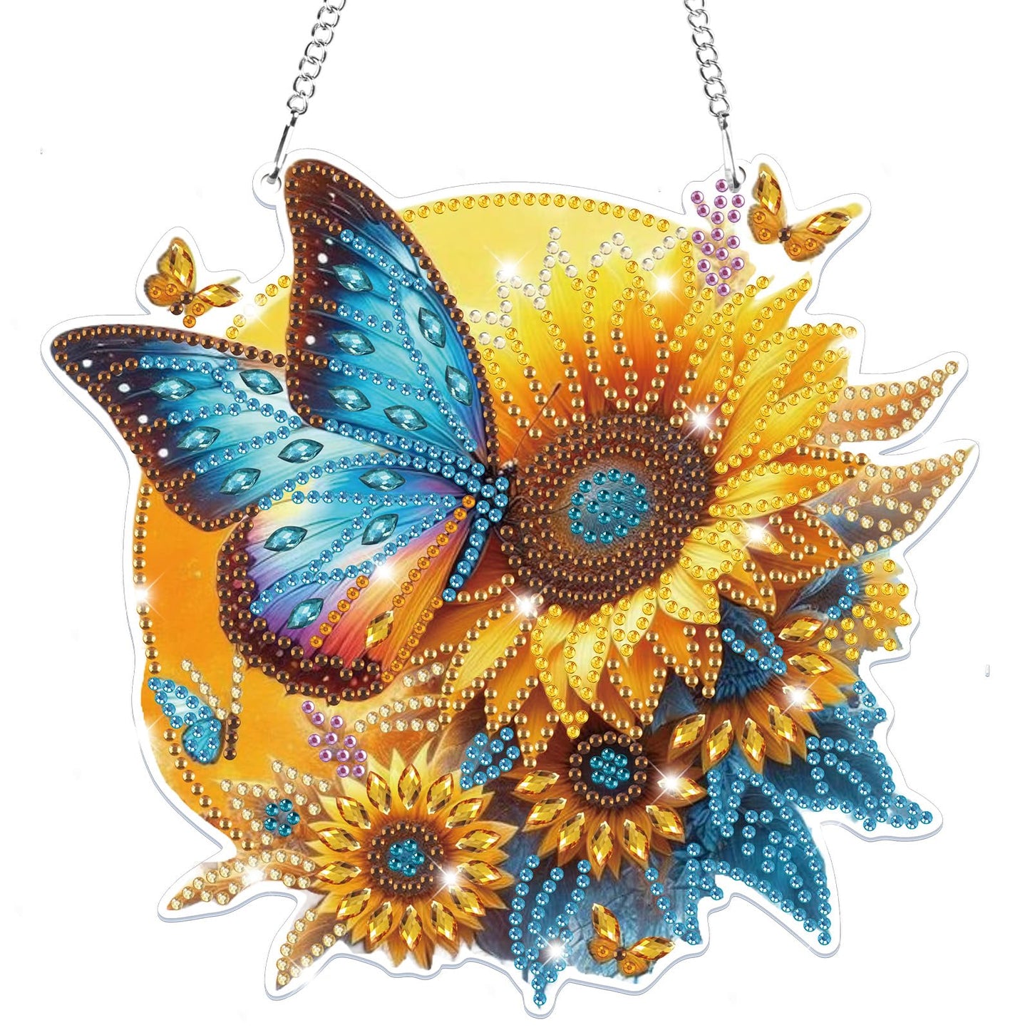 Bowetile Hanging Diamond Art Butterfly Kits for Adults, 5D Special Shape Diamond Painting Sunflower Kits, Diamond Gem Art Suncatchers Painting Pendant Ornament for Home Garden Wall Decor