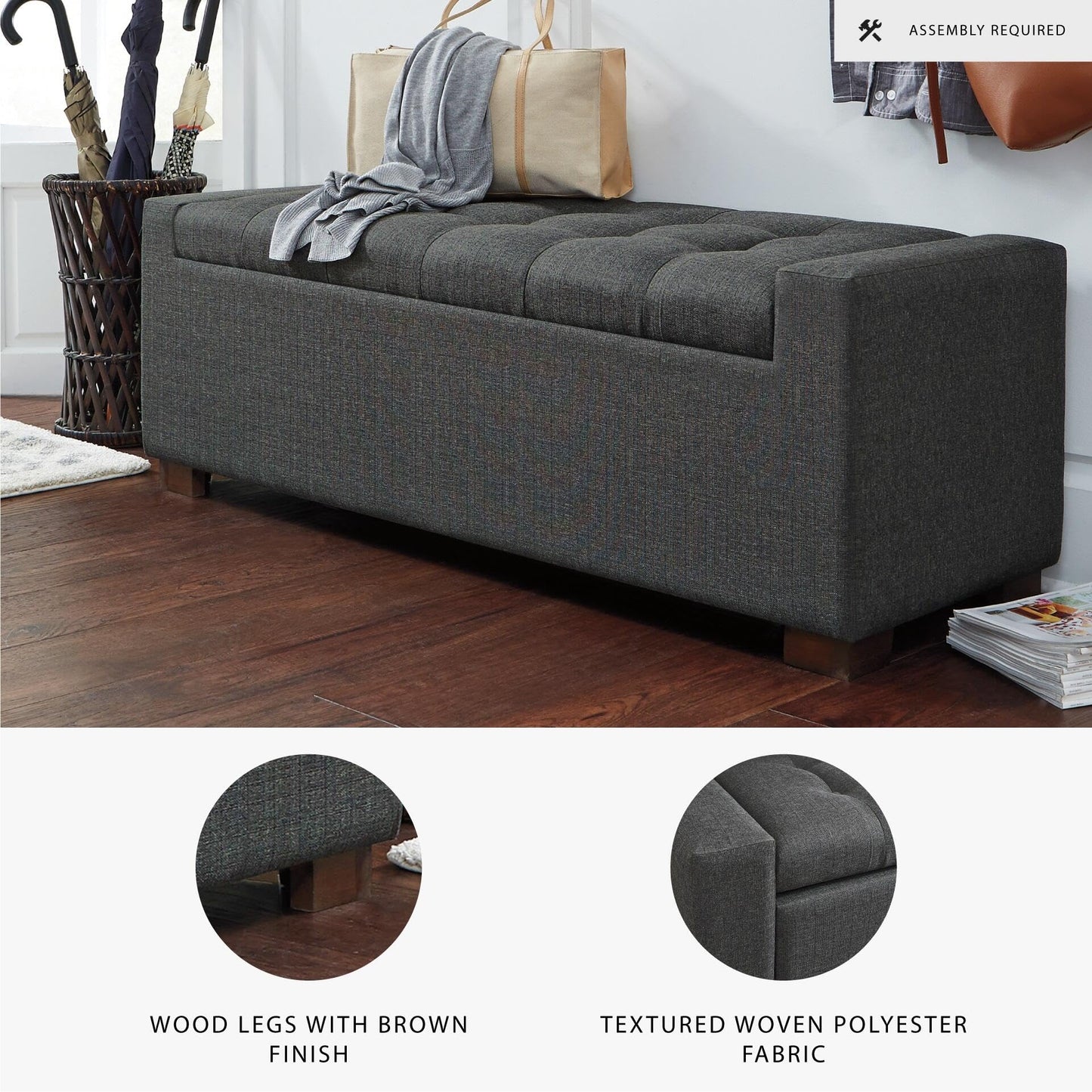 Signature Design by Ashley Cortwell Ottoman Tufted Entryway Storage Bench, Charcoal Gray