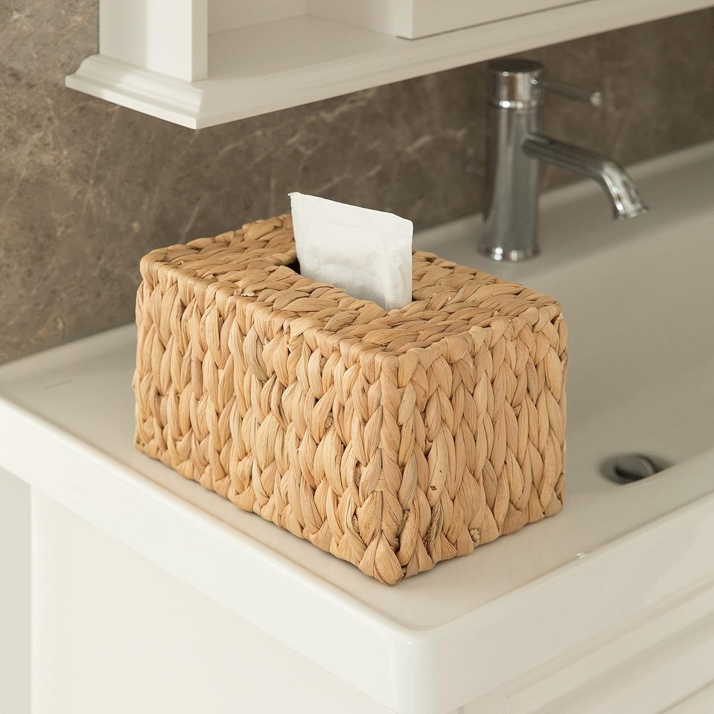 Water Hyacinth Wicker Rectangular Tissue Box Cover, Tall