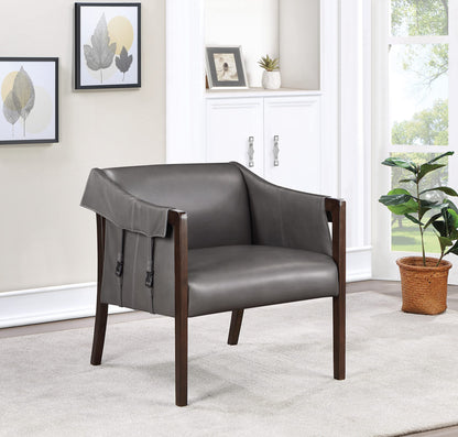 OSP Home Furnishings Parkfield Faux Leather Accent Chair with Sling Buckle Design and Solid Wood Frame, Pewter