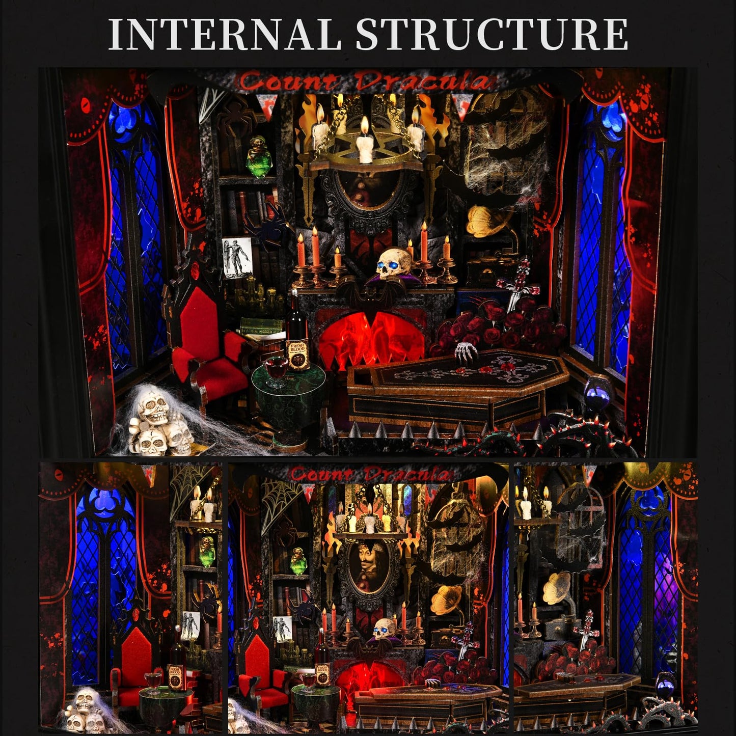 ETKVR Book Nook Kit, Picture Frame Booknook, Wall Mounted Miniature Dollhouse Kit, DIY 3D Wooden Puzzle for Home Bookshelf Decoration - Vampire Count Dracula
