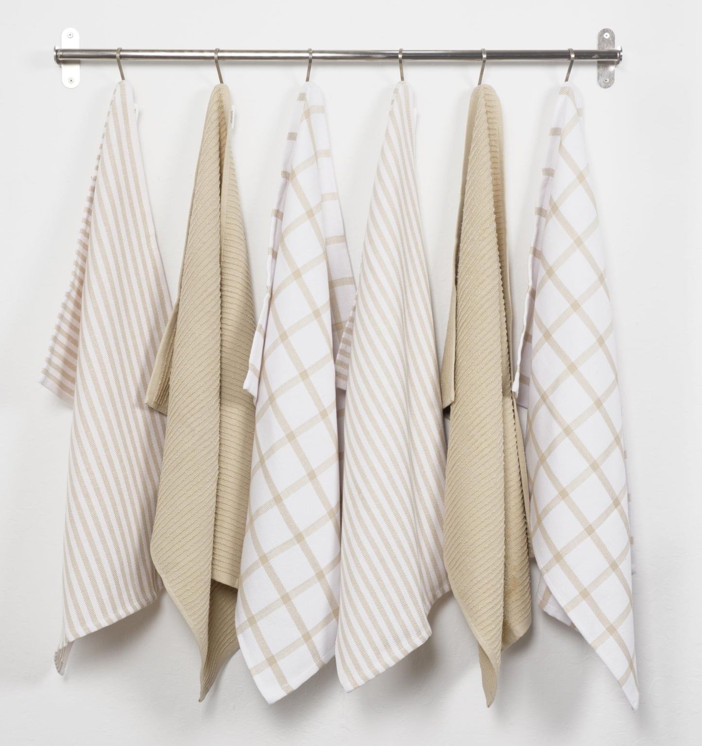 KAF Home Premium Kitchen Towels (18" x 28"), Large 100% Cotton, Flat & Terry Absorbent Dish Towel Set (Beige, 18 x 28-6 Pack)