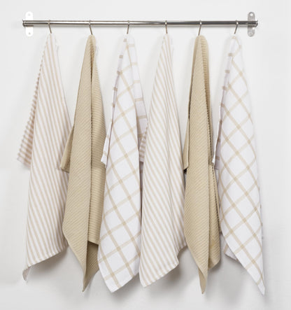 KAF Home Premium Kitchen Towels (18" x 28"), Large 100% Cotton, Flat & Terry Absorbent Dish Towel Set (Beige, 18 x 28-6 Pack)