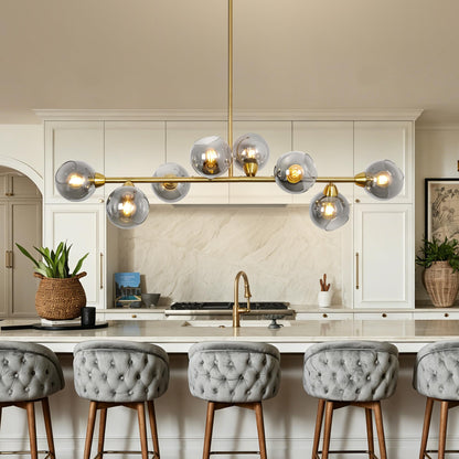 Lzawvm Linear Chandeliers for Dining Room 8-Lights Sputnik Pendant Lights Kitchen Island Mid Century Modern Smoky Glass Chandelier 50 Inch Farmhouse Dining Light