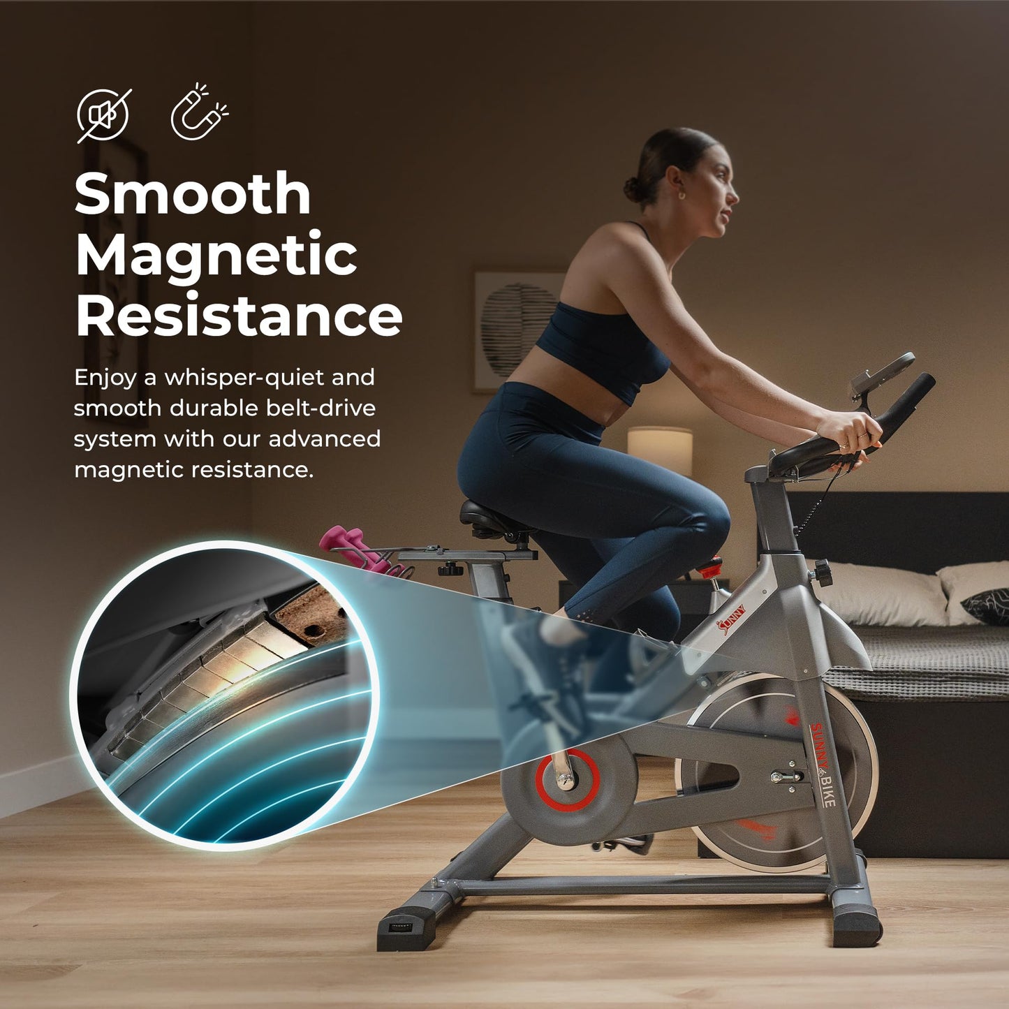 Sunny Health & Fitness Smart Indoor Cycling Magnetic Resistance Exercise Bike, Cardio Workout for Home, Pulse Sensor, with Dumbbell Holder, Bluetooth Connectivity and SunnyFit App - SF-B123033