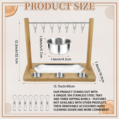 Triceratops Bacon Display Rack, Wood Bacon Serving Dishes, Bacon Hanger Charcuterie Cheese Board with Stainless Steel Serving Platter Tray