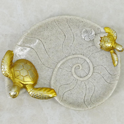 SHANCO Resin Sea Turtle Mother and Baby Soap Dish, Ocean Theme Bathroom Decor, Coastal Decor in Loyal Gold