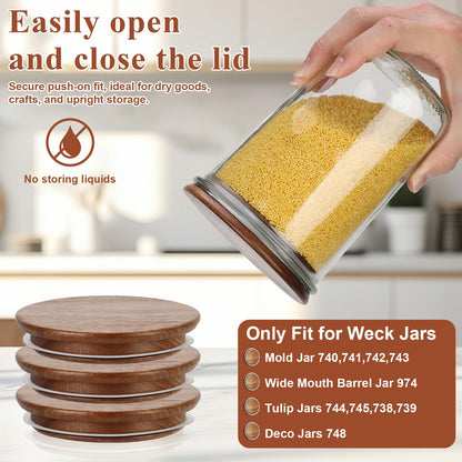 2 Pack Lids for Weck Jars 100mm Opening Acacia Tulip Glass Jar Lid with Silicone Airtight Jar Wooden Lids Fits for Weck Jar Models 738 739 740 741 742 743 744 745 748 974
