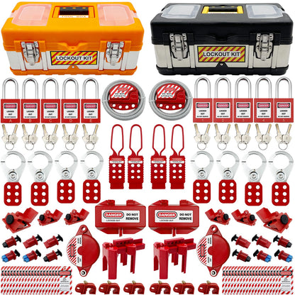 SAFBY 2-in-1 Lockout Tagout (Loto) Kits–Complete OSHA Safety Group Lock Out Hasps, Tag Out Clamp-On Circuit Breaker Lockout for Universal Multi- Pole Breaker Electrical Kits Station (2 Kits in 1)