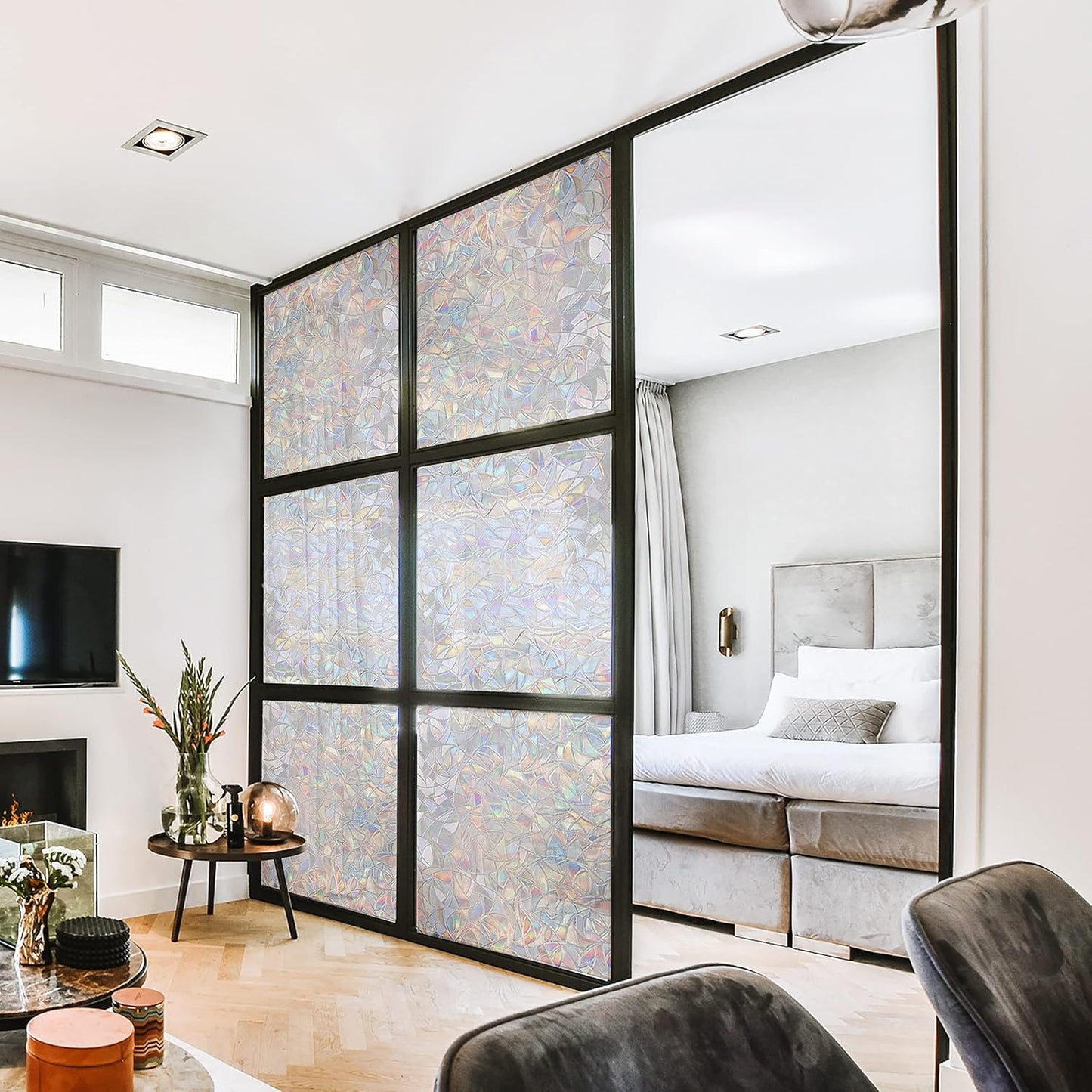 Window Privacy Film, Rainbow Window Clings, Removable Stained Glass Film, 17.5x78.7 Inch