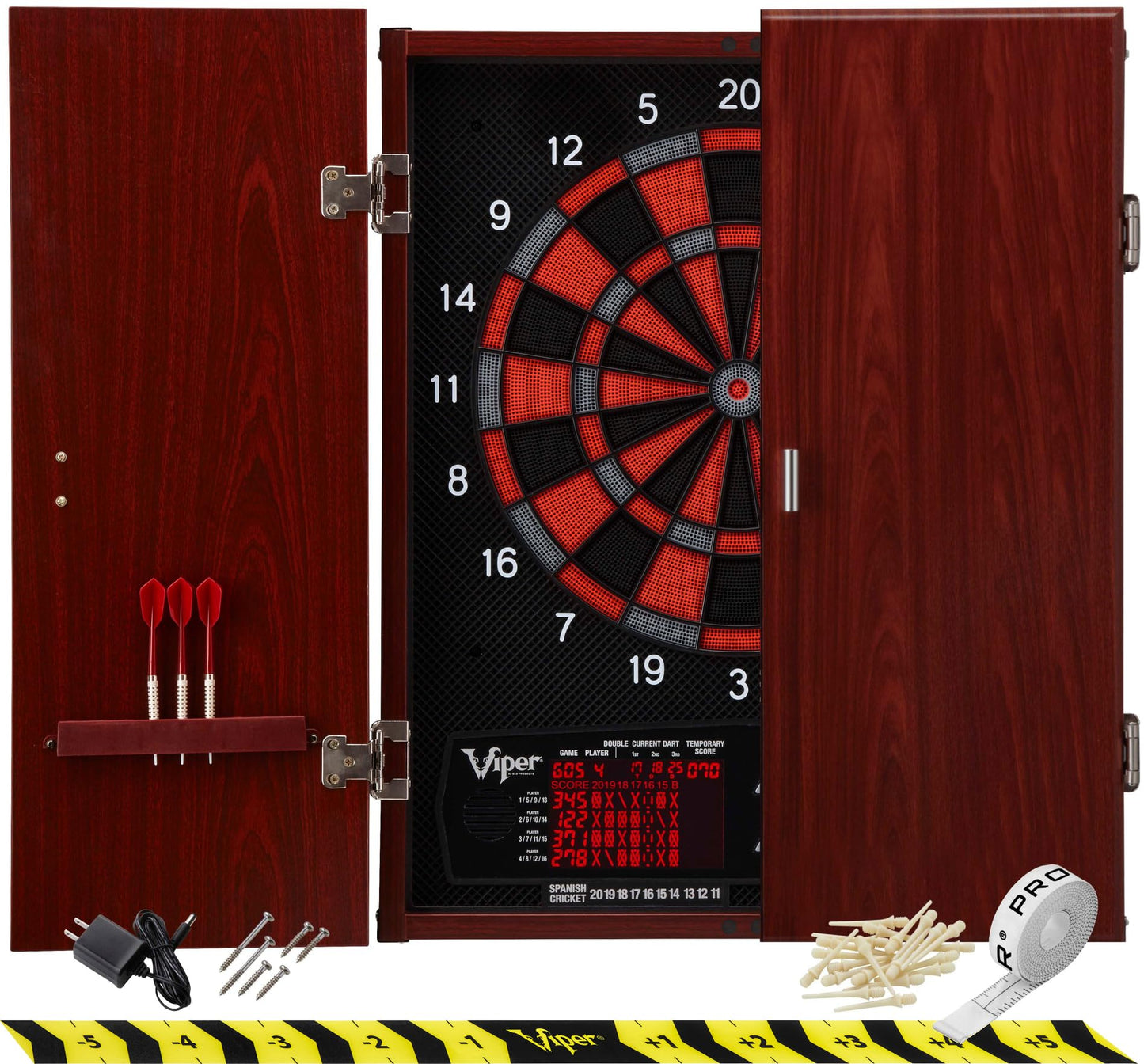 Viper Neptune Electronic Dartboard with Cabinet, 15.5 in Regulation Target, 57 Games, 16 Players, 6 Darts Included, Black