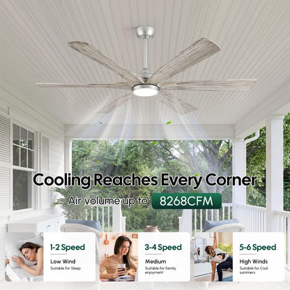 60 Inch Farmhouse Rustic Ceiling Fan with Light, Modern Smart Alexa/APP /Remote Control, Outdoor Fans for Patio Damp Rated, 6 Solid Wood Blades, High CFM Quiet DC Motor for Indoor Living Room Bedroom
