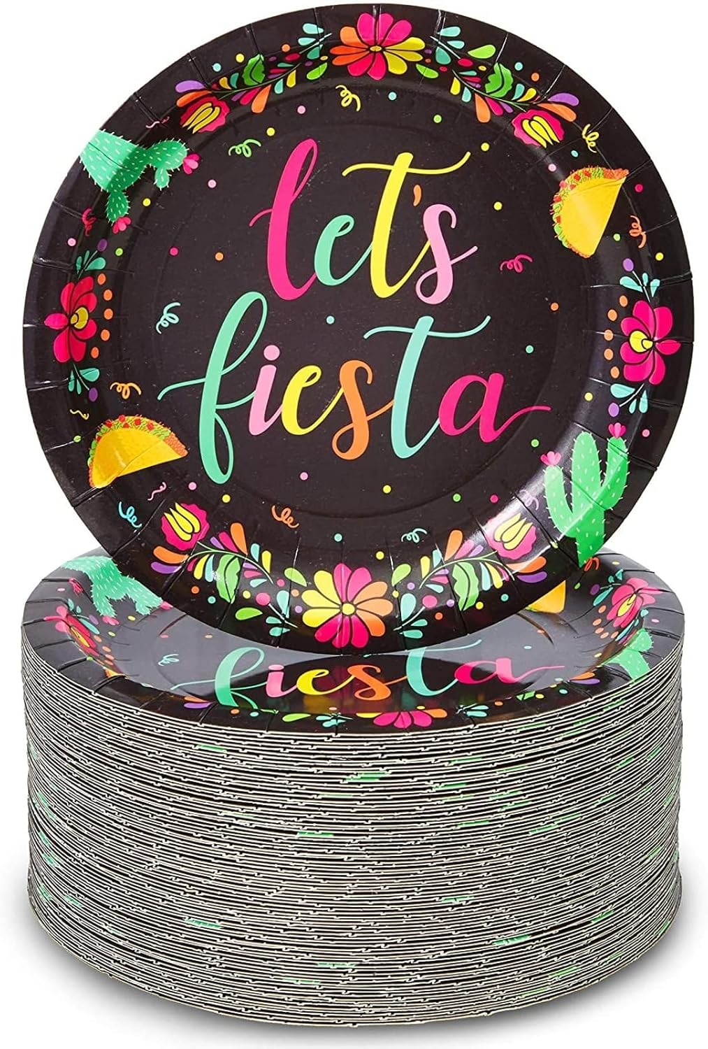 80 Pack Let's Fiesta Party Plates - 7 inch Decorative Dinnerware for Special Occasions (Black)