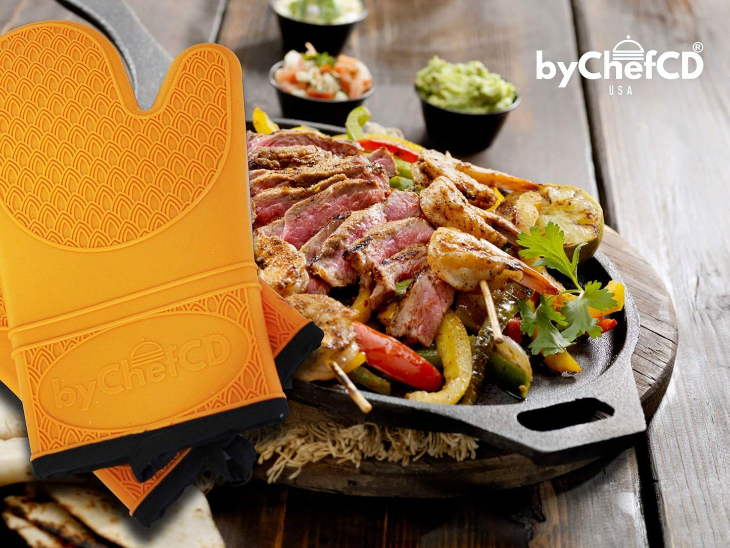Professional Silicone Oven Mitts, Heat Resistant Non-Slip Cooking Gloves, Best Kitchen Potholders, Orange
