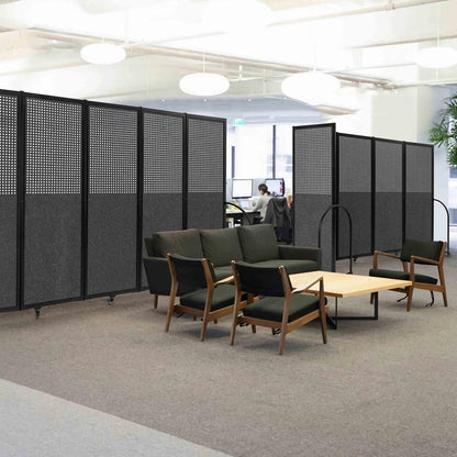 Folding Room Partition,Freestanding Privacy Divider,Portable Office Divider Wall,Commercial Space Partition Screen,Perforated Felt Panel Design,14'3"L* 6'7"H,7 Panel,Dark Grey