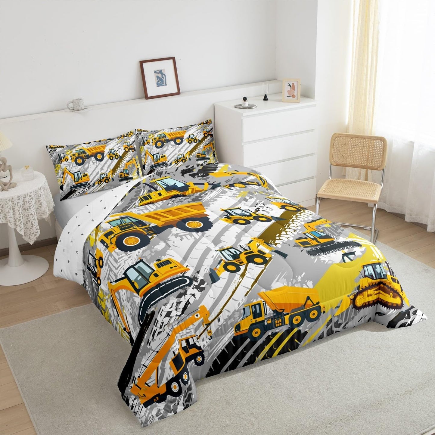 Set Boys Construction Comforter Truck Bedroom Decor for Kids Girls Under Construction Vehicles Down Comforter Nursery