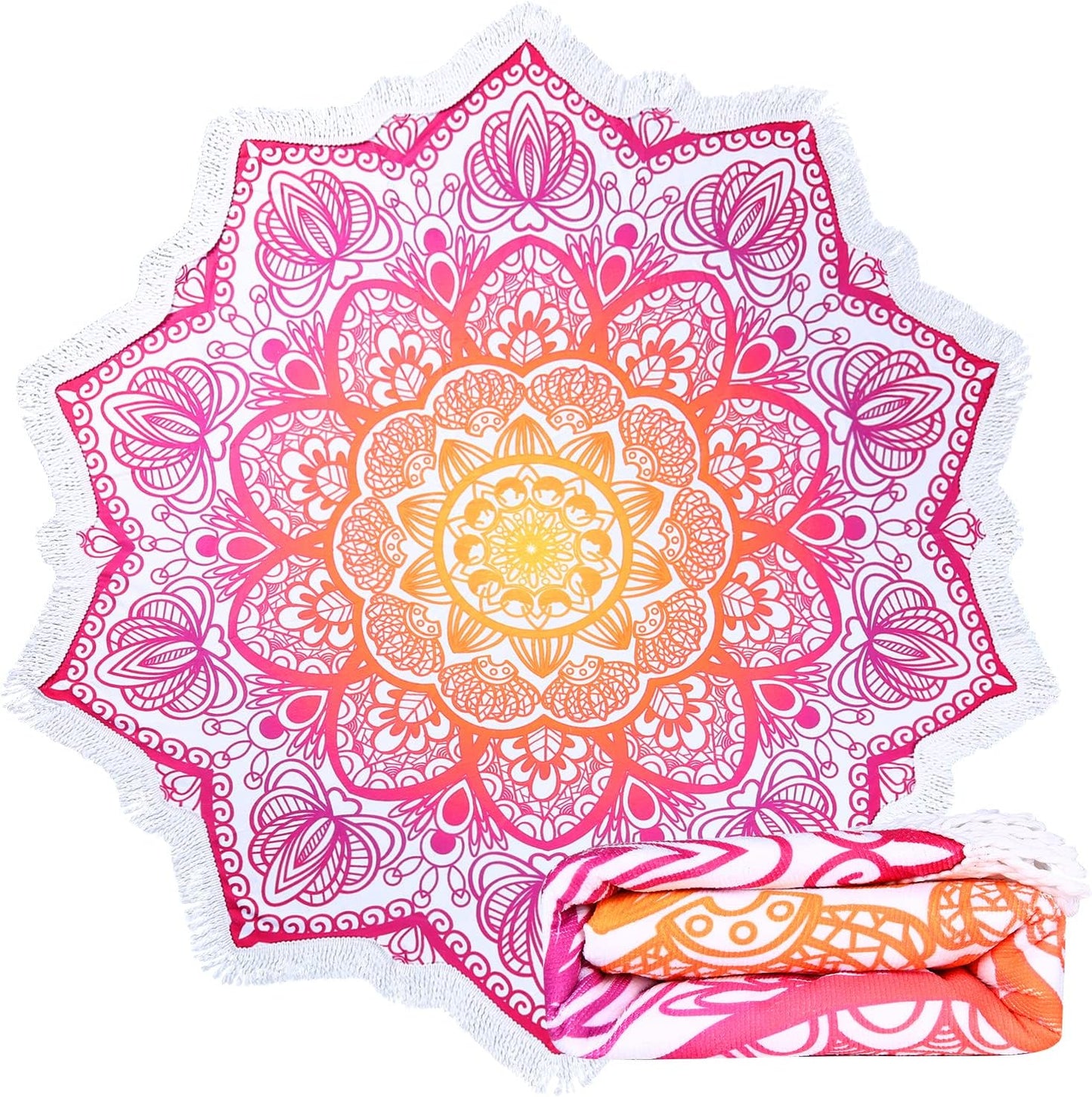 Tassels,59'',Purple Large Microfiber Boho Mandala Beach Towel Round Bohemian Beach Blanket Hippie Indian Throw Blanket