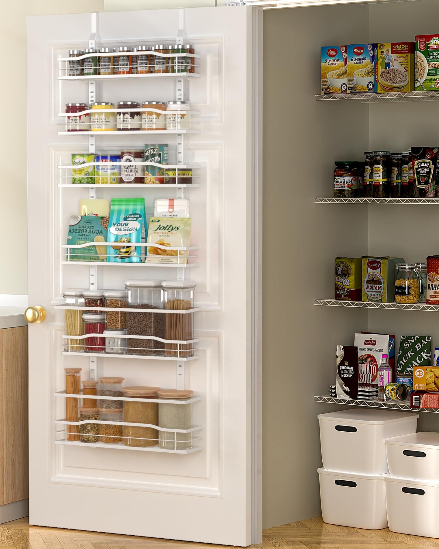 Moforoco 9-Tier Over The Door Pantry Organizer, Pantry Organization and Storage, Black Hanging Basket Wall Spice Rack Seasoning Shelves, Home & Kitchen Bedroom Bathroom House Essentials