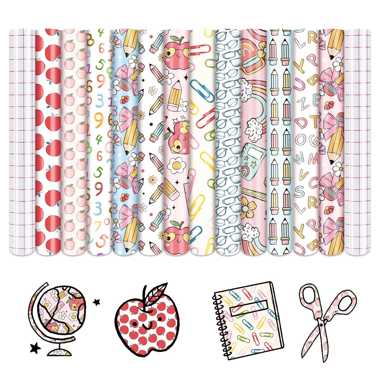 Tintnut Teacher Permanent Vinyl - 12 Sheets 12"x10" School Patterned Permanent Adhesive Vinyl for Cutting Machine,Home Decor Self Sticker