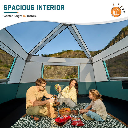 Camping Tent, Instant Cabin Tents for Camping, 8-Person Family Tent, Easy Setup in 60 Seconds with Porch, Large Waterproof Tents for Outdoor Camping, 5 Mesh Windows, Upgraded Ventilation (Green)