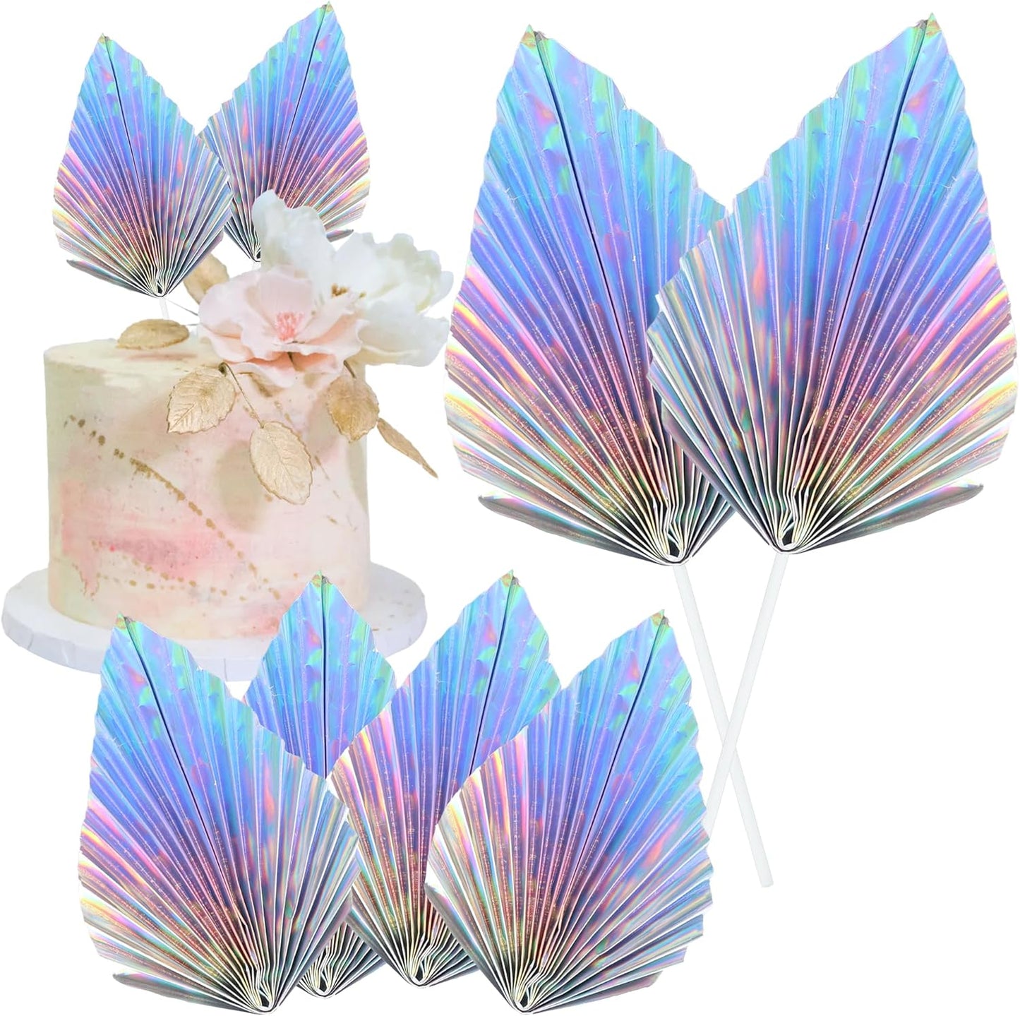 Gyufise 6Pcs Paper Palm Fan Cake Toppers, Palm Spear Leaves Fan Cupcake Toppers, Cake Insert Decorations for Birthday