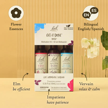 Bach Original Flower Remedies - GET IT DONE Trio Kit - For Motivation (Non-Alcohol Formula) - Natural Homeopathic Flower Essence - Vegan - 3 x 10mL Droppers