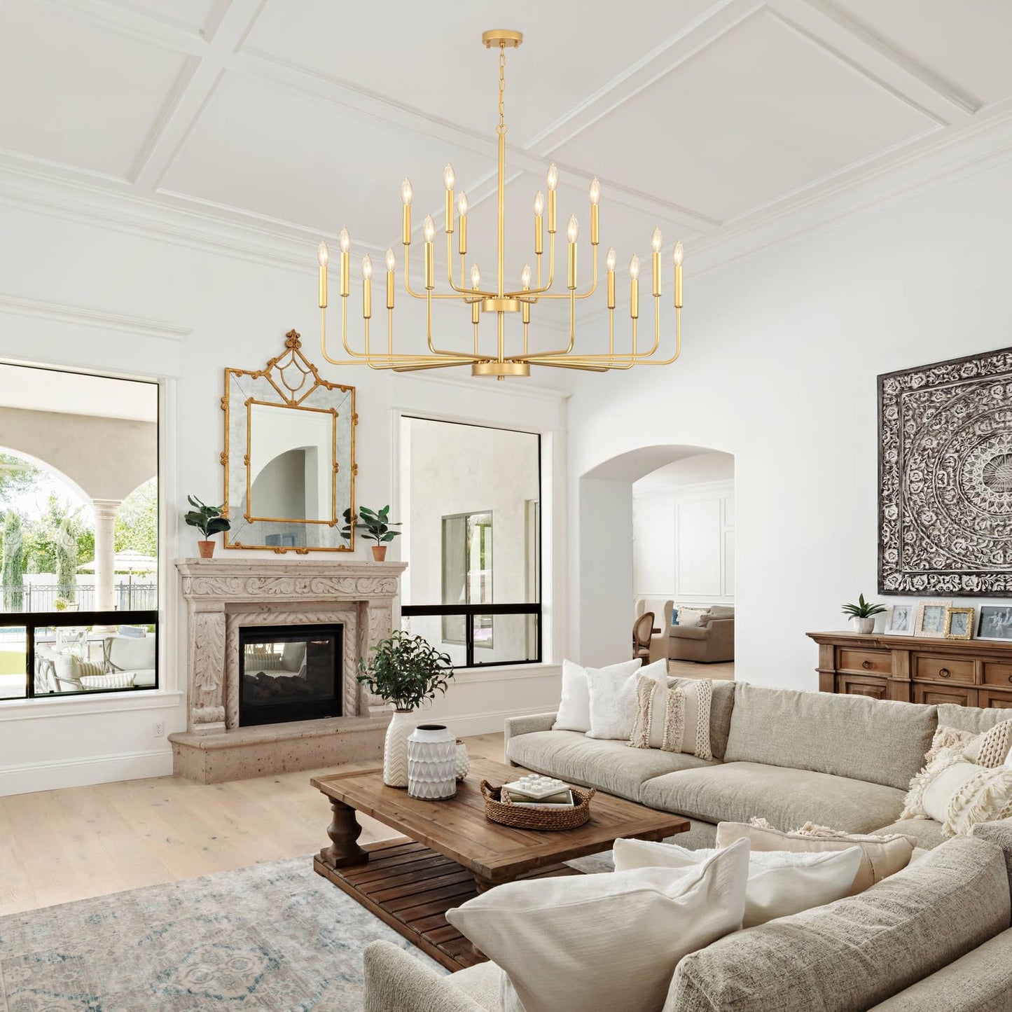 Gifarich Gold Chandeliers for Dining Room Light Fixture Over Table, Modern Farmhouse Chandeliers for Living Room,18-Lights Industrial Metal Candle Lighting Fixtures for Entryway Kitchen Island Foyer