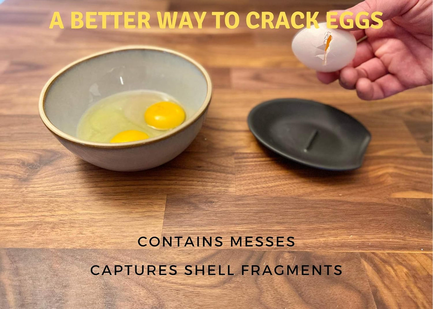 Crack'em Egg Cracker & Spoon Rest (Jet Black) - Perfectly Cracks Eggs & Contains Messes, Easy to Use