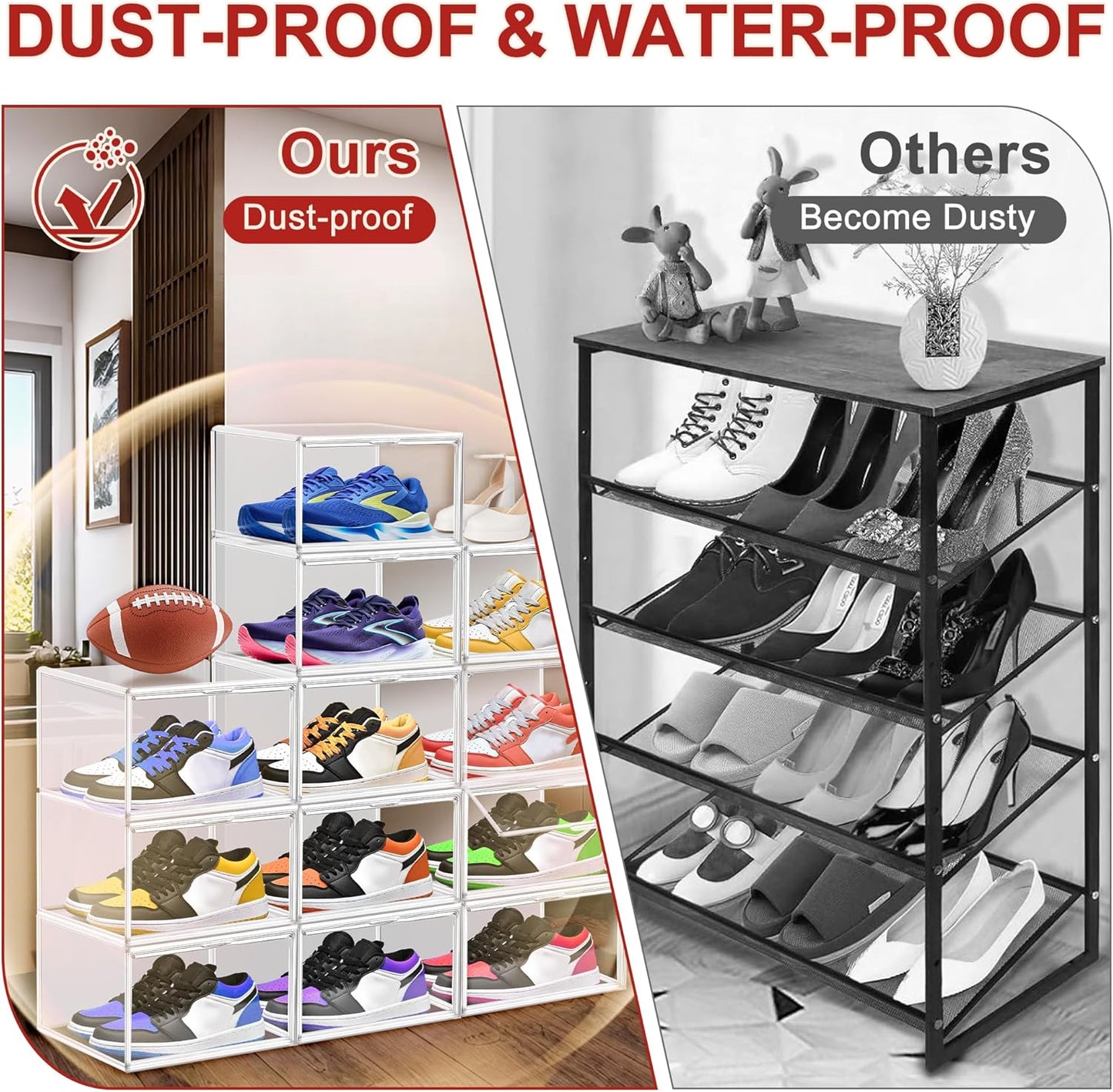 1 Pack 12 Closet Clear Shoe Boxes Size Shoe Storage Organizer for Stackable Shoes Rack Handbag Organizer Plastic